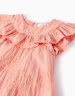 Buy Online Cotton Dress with Embroidery and Ruffles for Girls, Coral