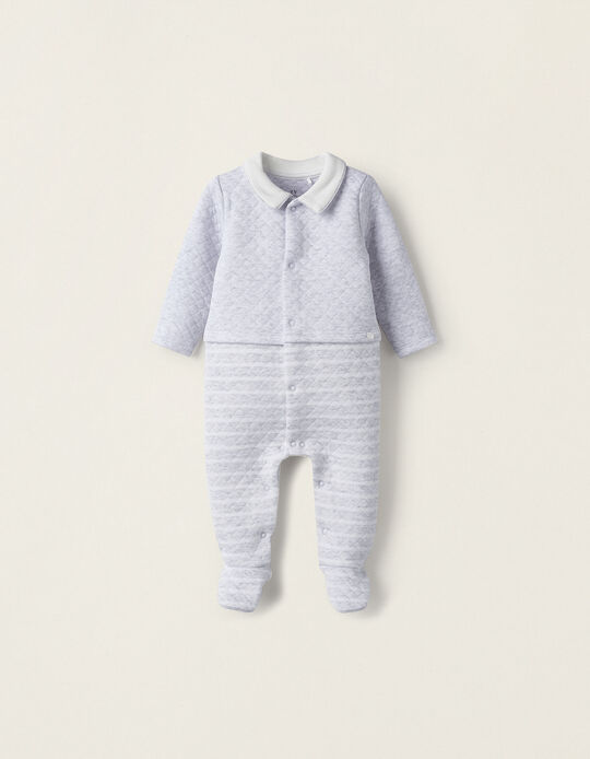 Padded Babygrow for Newborn Boys, White/Grey