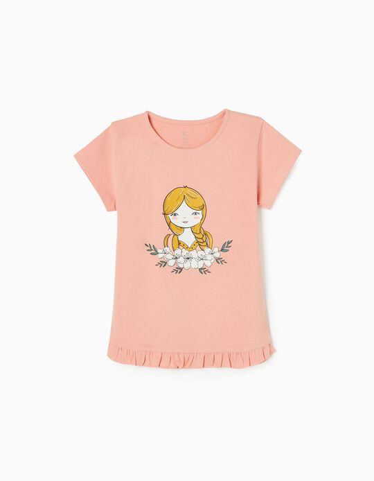 Camiseta de Algodón para Niña 'Muñeca', Rosa