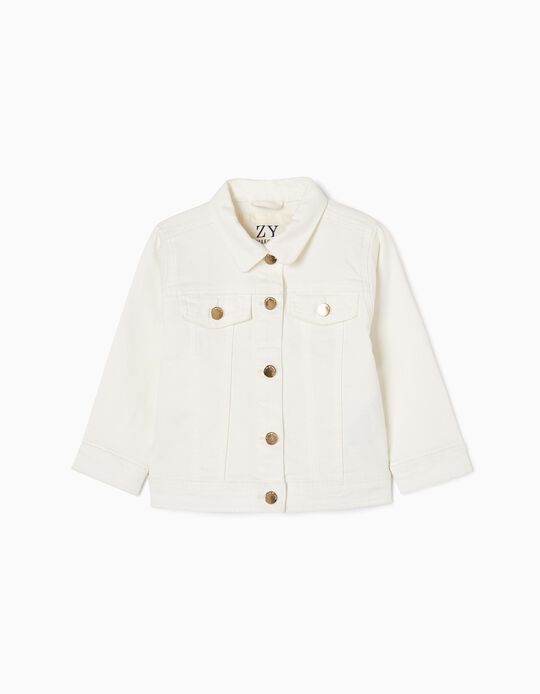 Cotton Denim Jacket for Baby Girls, White