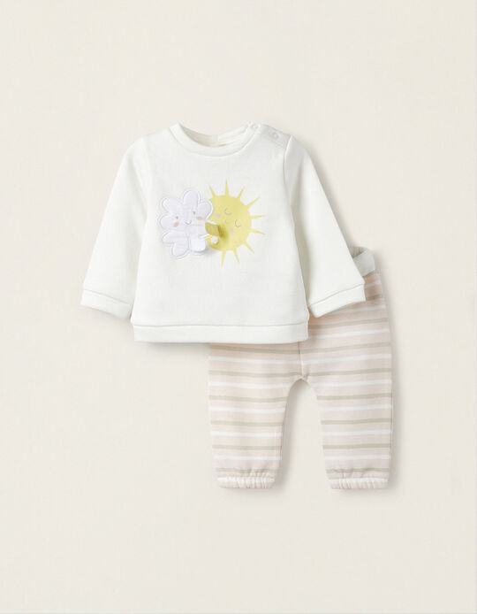 Sweatshirt + Trousers for Newborn Girls 'Sun and Cloud', White/Pink