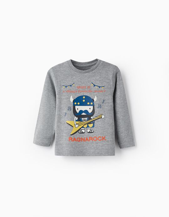 T-Shirt em Jersey de Algodão para Bebé Menino 'Ragnarock', Cinza Claro