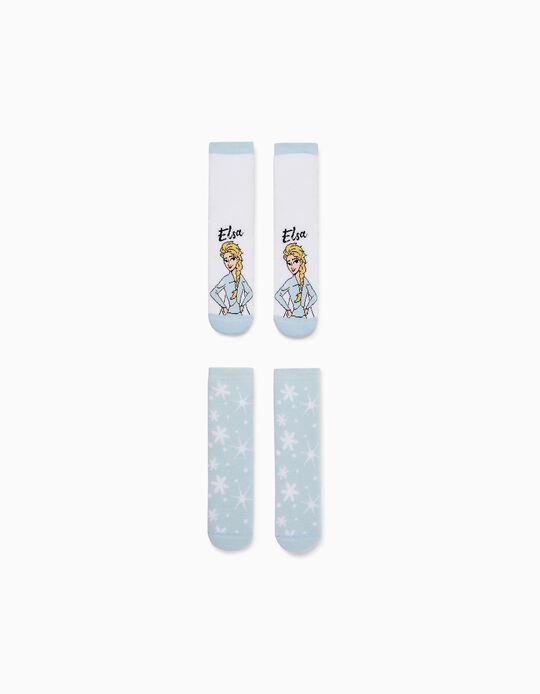 2-Pack Non-Slip Socks for Girls 'Elsa', Light Blue/White