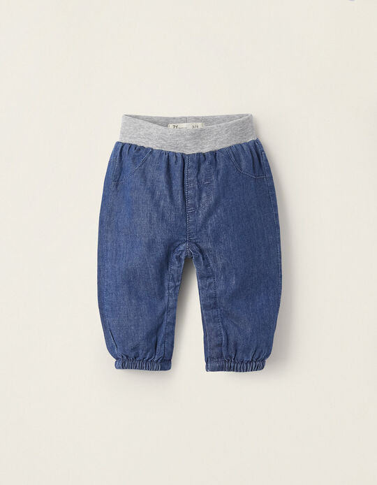 Buy Online Cotton Jeans with Jersey Lining for Newborn Babies, Blue
