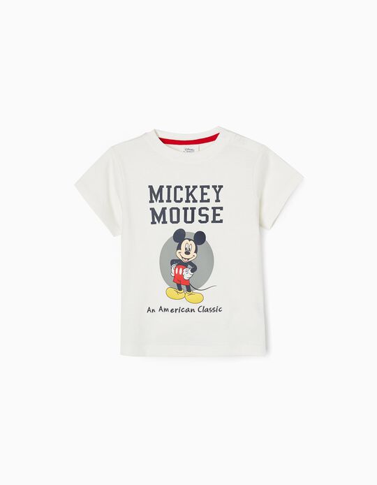 Camiseta de Algodón Bebé Niño 'Mickey', Blanco