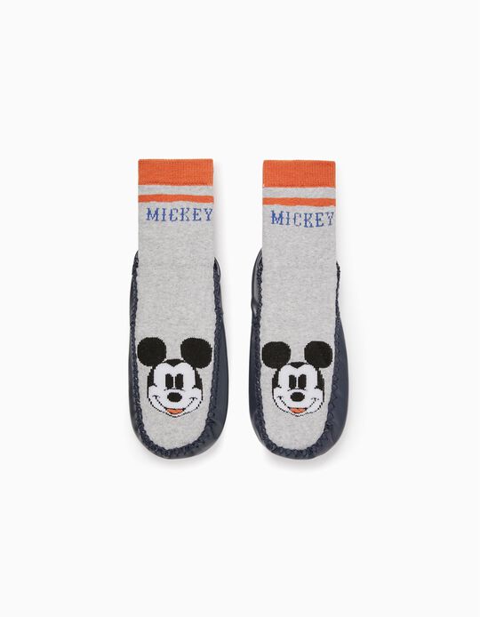 Slipper-Socks for Babies and Boys 'Mickey', Grey/Dark Blue