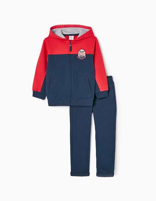 Cotton Tracksuit for Boys 'Swiss Race', Red/Dark Blue