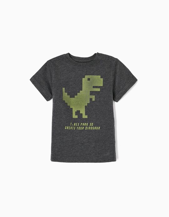 Camiseta de Manga Corta de Algodón para Bebé Niño 'Dinosaurio', Gris