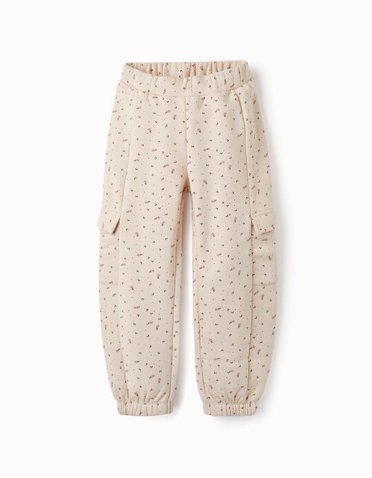 Carded Joggers for Girls 'Floral', Light Pink