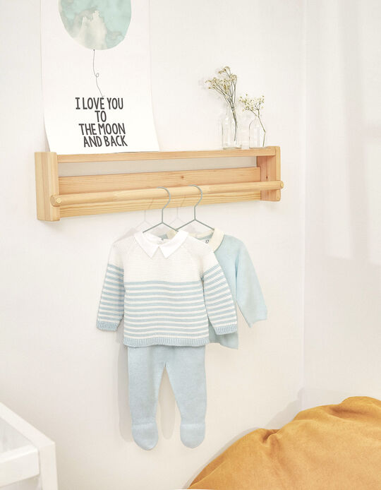 2-Piece Set in Cotton Knit for Newborn Baby Boys, Blue/White