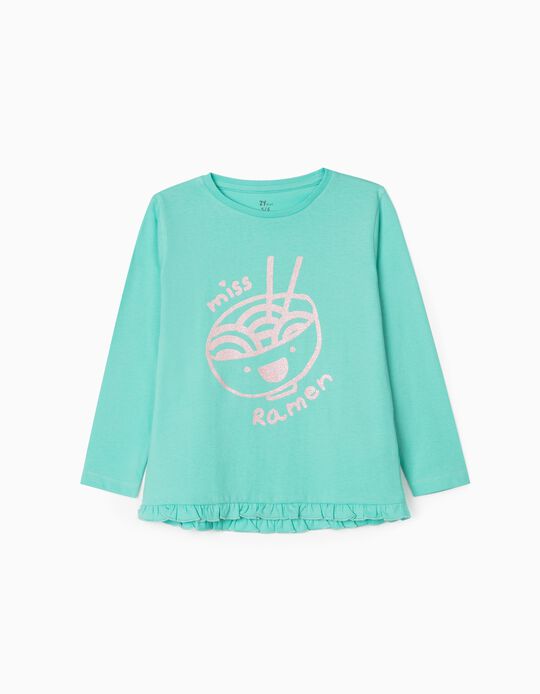 Camiseta de Manga Larga para Niña 'Miss Ramen', Verde Agua