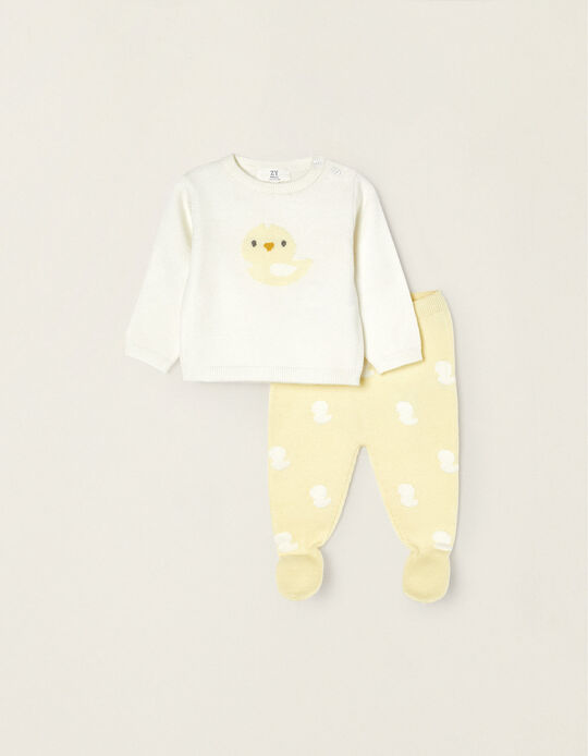 Knit Set for Newborns 'Cute Duck', Yellow/White
