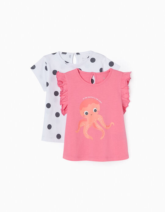 2 T-Shirts for Baby Girls 'Octopus', Multicoloured