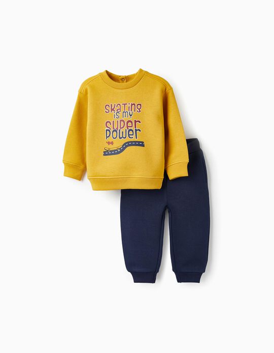Jersey + Pantalones de Chándal para Bebé Niño 'Skating', Amarillo/Azul Oscuro