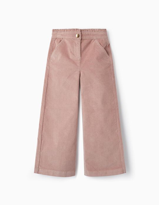 Paperbag Trousers in Corduroy for Girls, Light Pink