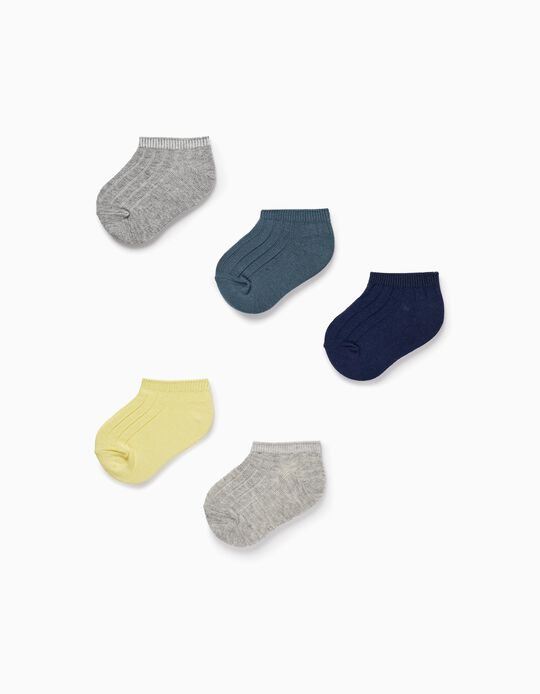 Pack of 5 Pairs of Ribbed Ankle Socks for Baby Boys, Multicolour