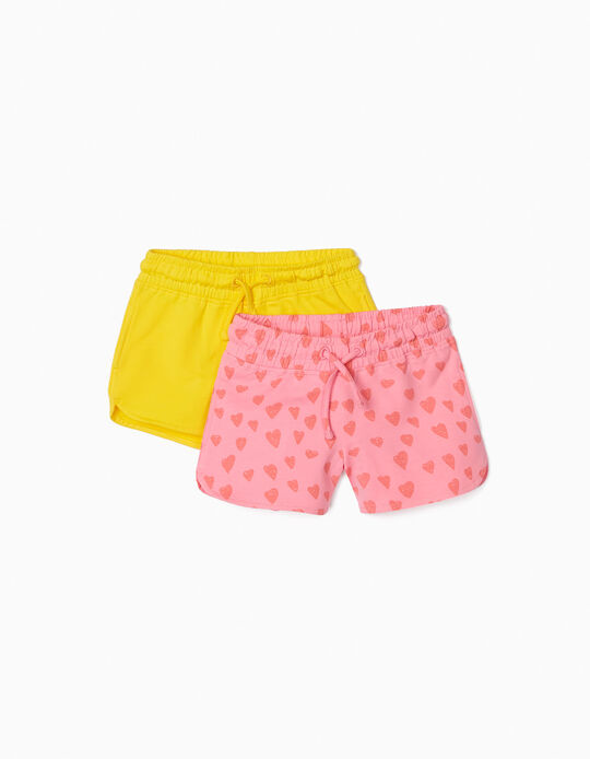 2 Shorts for Girls 'Hearts', Yellow/Pink