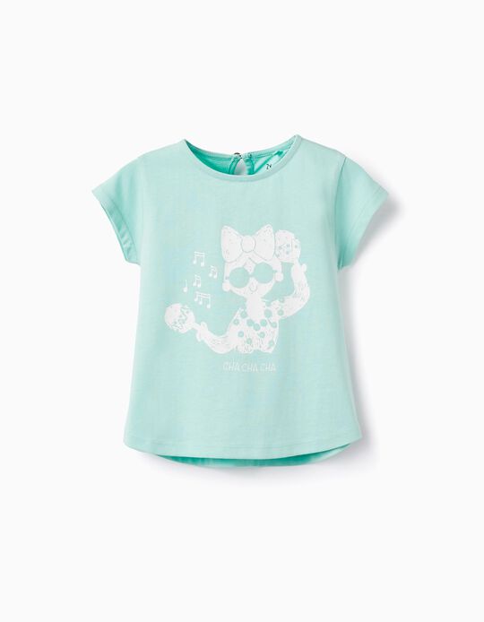 T-shirt de Algodão para Bebé Menina 'Cha Cha Cha', Verde Água