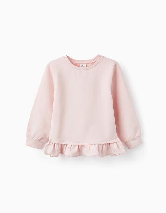Cotton Sweatshirt with Ruffles for Girls, Pink
