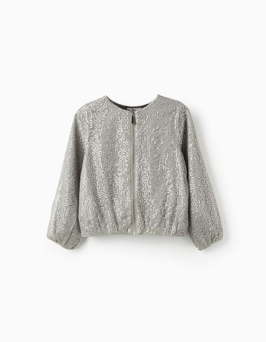 Bomber Jacket with Sequins for Girls, Grey