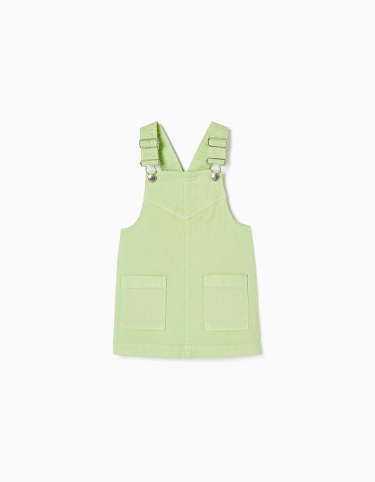 Cotton Twill Pinafore Dress for Baby Girls, Aqua Green