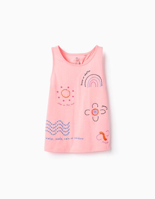 Cotton Top with Beads for Girls 'Happy', Pink