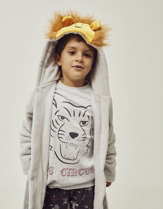 Hooded Dressing Gown for Boys 'Lion', Grey