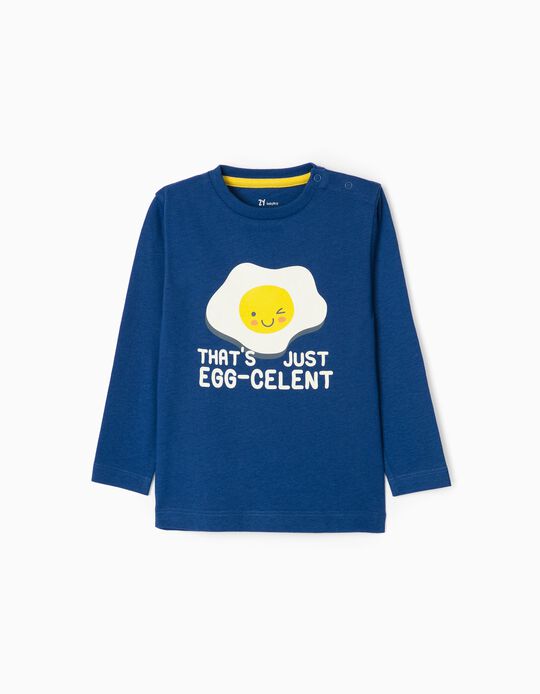 T-Shirt Manches Longues Bébé Garçon 'Egg-Celent', Bleu
