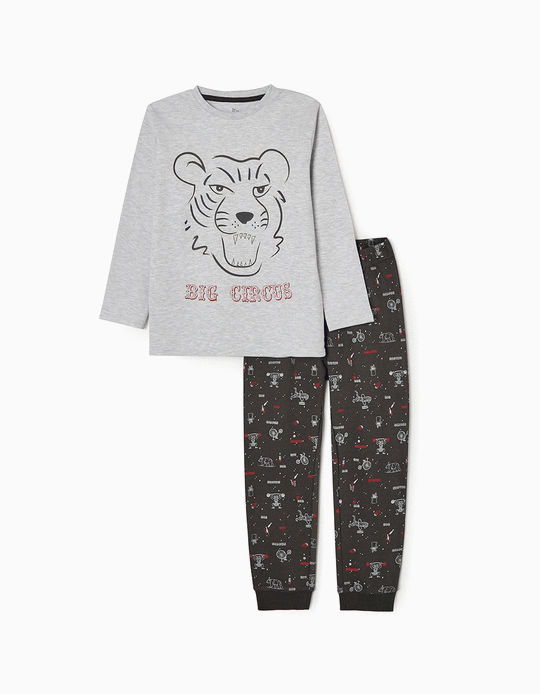 Pijama de Algodão Brilha no Escuro para Menino 'Tigre', Cinza Claro/Escuro