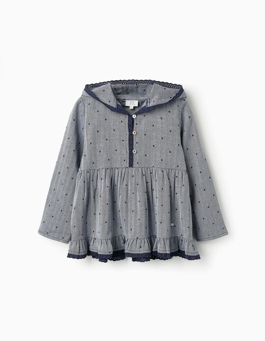 Buy Online Hooded Shirt with English Embroidery for Girls, Blue