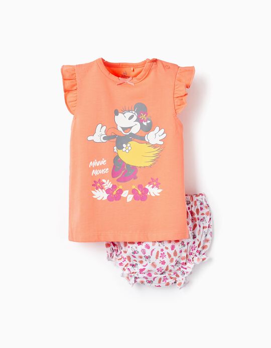 Pijama em Algodão para Bebé Menina 'Minnie', Laranja/Branco