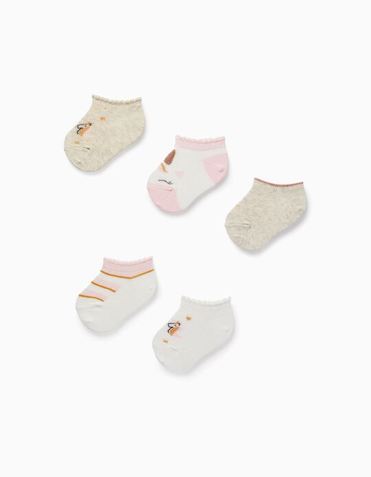 Pack of 5 Pairs of Ankle Socks for Baby Girls 'Unicorn', Multicolour