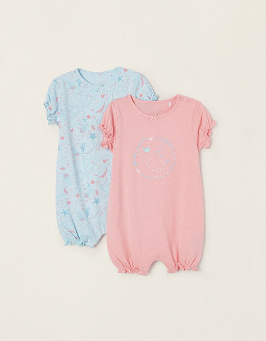 Pack 2 Pijamas de Algodón para Bebé Niña 'Animales Marinos', Rosa/Azul