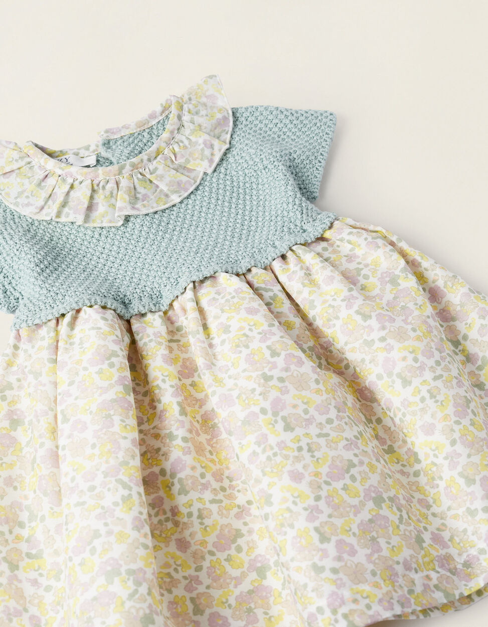 Comprar Online Vestido Combinado Floral para Recién Nacida, Beige/Verde Agua