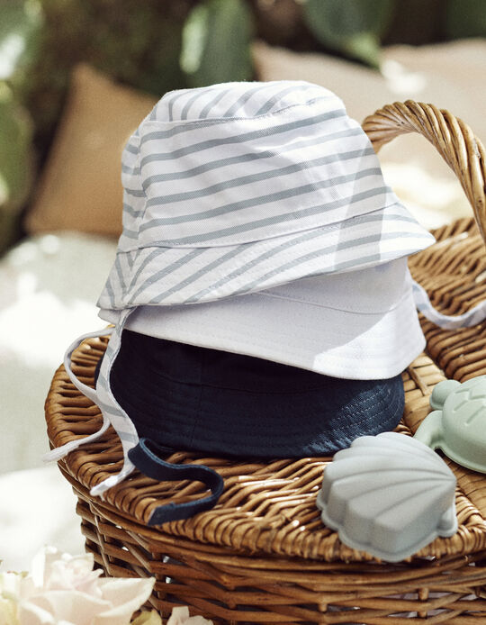 Striped Hat for Newborns, White/Blue