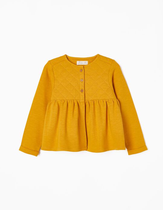Cotton Jersey Jacket with Texture for Girls, Yellow