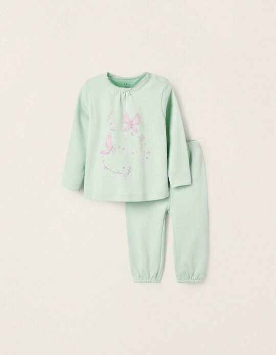 Pijama de Algodão para Bebé Menina 'Borboletas', Verde Claro