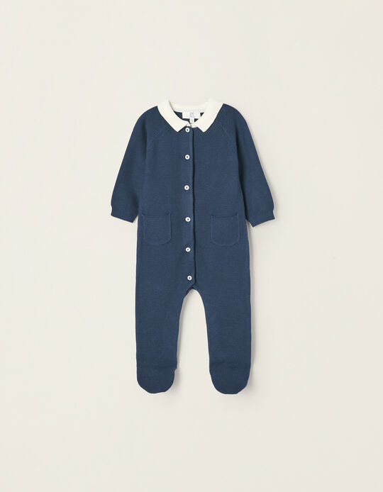 Cotton Knitted Jumpsuit for Newborn Baby Boys, Dark Blue