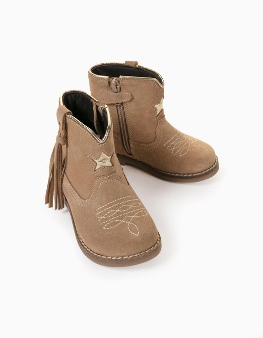 Suede Boots for Baby Girls, Beige