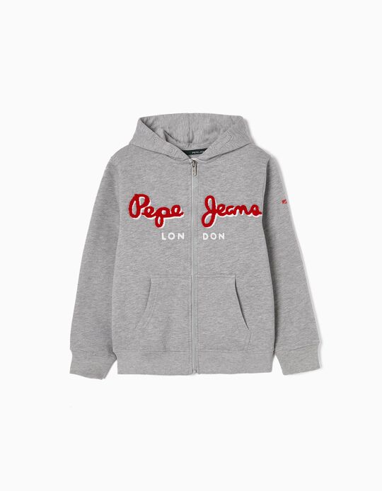 Cotton Hooded Jacket for Boys 'Pepe Jeans', Grey