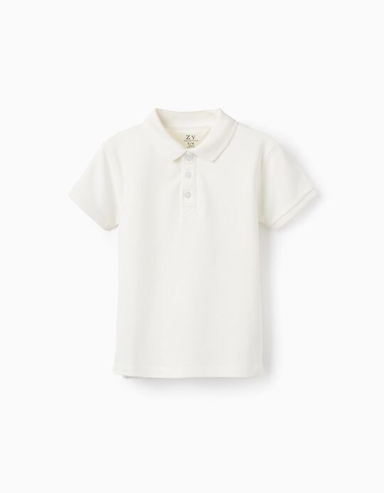 Short Sleeve Polo in Cotton Piqué for Boys, White