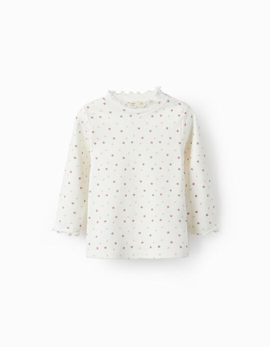 Ribbed Long Sleeve T-Shirt for Baby Girls 'Floral', White