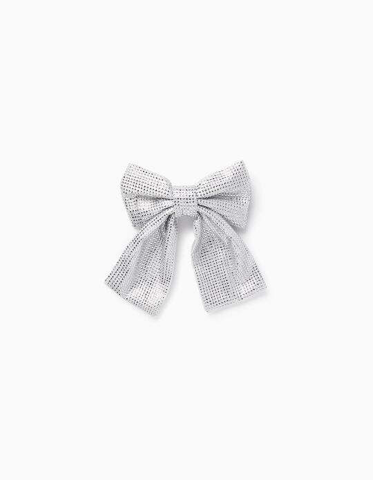 Bow Hair Clip with Sparkles for Baby and Girl, Silver