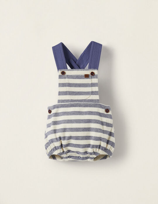 Striped Cotton Jumpsuit for Newborns, Beige/Blue