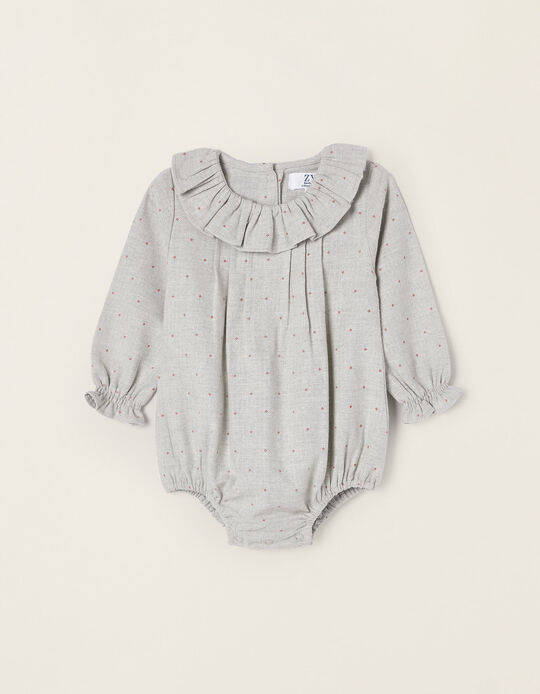 Blouse-Bodysuit in cotton for Newborn Baby Girls, Grey/Red