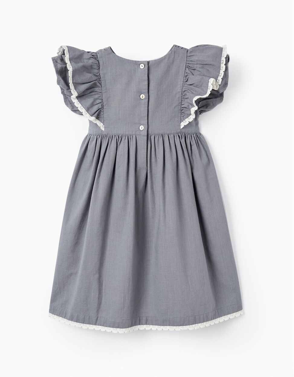 Buy Online Cotton Dress with Ruffles and Lace for Girls, Blue