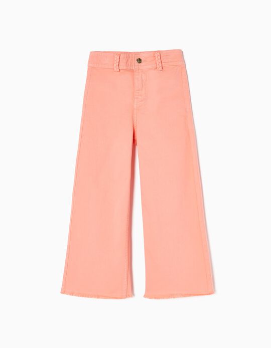 Cotton Twill Trousers for Girls 'Wide Leg', Coral