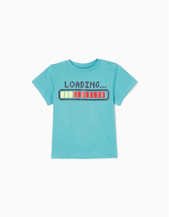 T-shirt de Algodão para Bebé Menino 'Loading', Azul