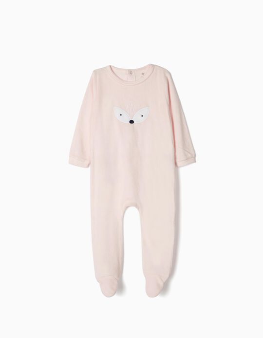 Velvet Sleepsuit for Baby Girls, Light Pink