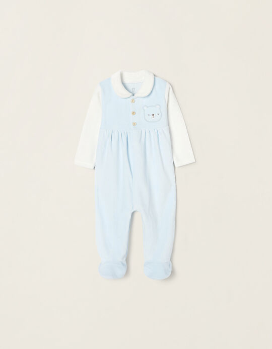 Velour Cotton Sleepsuit for Newborn Babies, Blue/White 